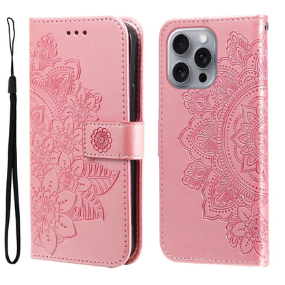 For iPhone 16 Pro Max Seven-petal Flowers Embossing Leather Phone Case(Rose Gold) by buy2fix