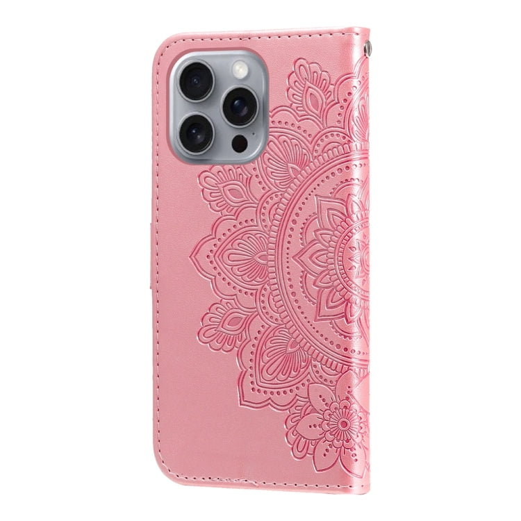 For iPhone 16 Pro Max Seven-petal Flowers Embossing Leather Phone Case(Rose Gold) by buy2fix