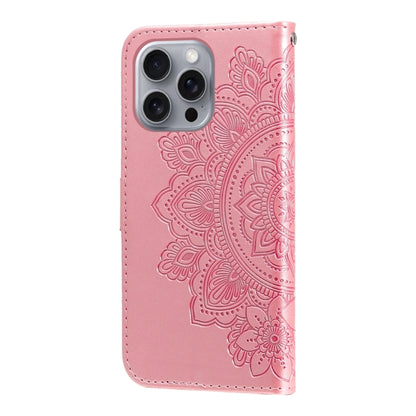 For iPhone 16 Pro Max Seven-petal Flowers Embossing Leather Phone Case(Rose Gold) by buy2fix