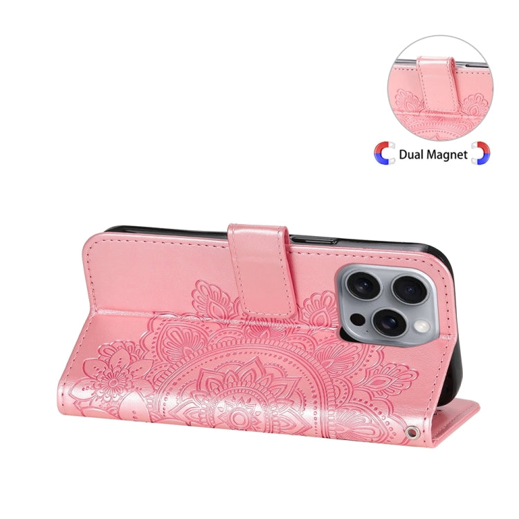 For iPhone 16 Pro Max Seven-petal Flowers Embossing Leather Phone Case(Rose Gold) by buy2fix