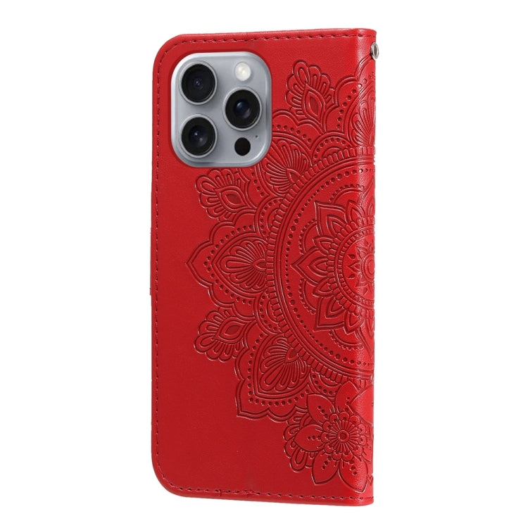 For iPhone 16 Pro Max Seven-petal Flowers Embossing Leather Phone Case(Red) by buy2fix