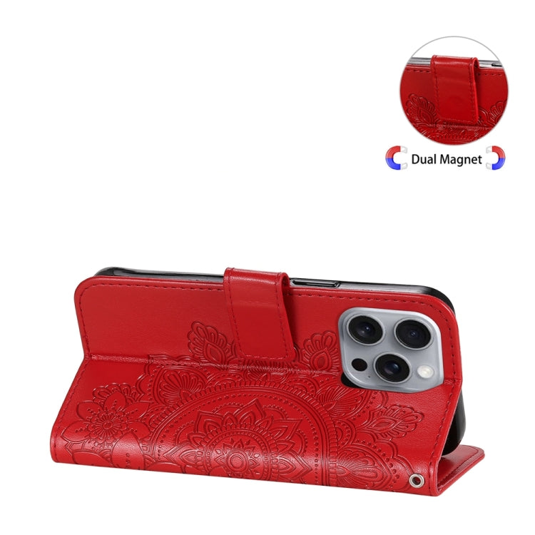 For iPhone 16 Pro Max Seven-petal Flowers Embossing Leather Phone Case(Red) by buy2fix