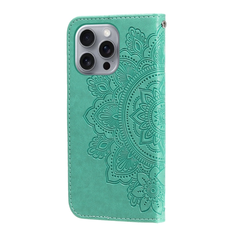 For iPhone 16 Pro Max Seven-petal Flowers Embossing Leather Phone Case(Green) by buy2fix