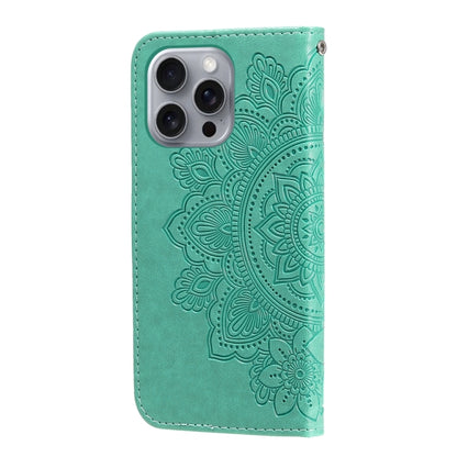 For iPhone 16 Pro Max Seven-petal Flowers Embossing Leather Phone Case(Green) by buy2fix