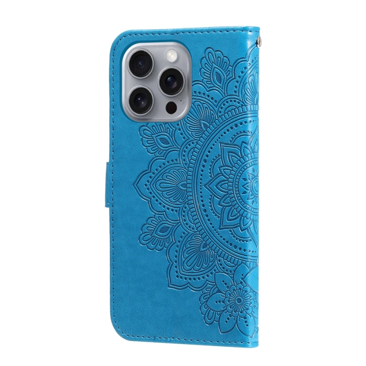 For iPhone 16 Pro Max Seven-petal Flowers Embossing Leather Phone Case(Blue) by buy2fix
