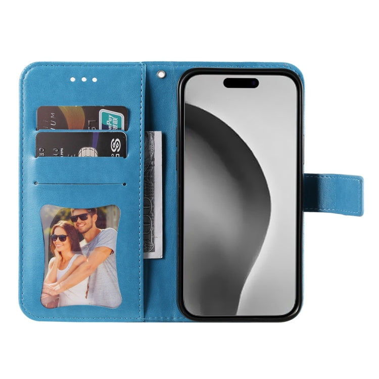 For iPhone 16 Pro Max Seven-petal Flowers Embossing Leather Phone Case(Blue) by buy2fix