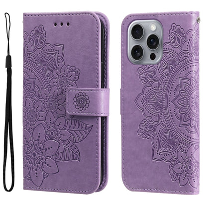 For iPhone 16 Pro Max Seven-petal Flowers Embossing Leather Phone Case(Light Purple) by buy2fix