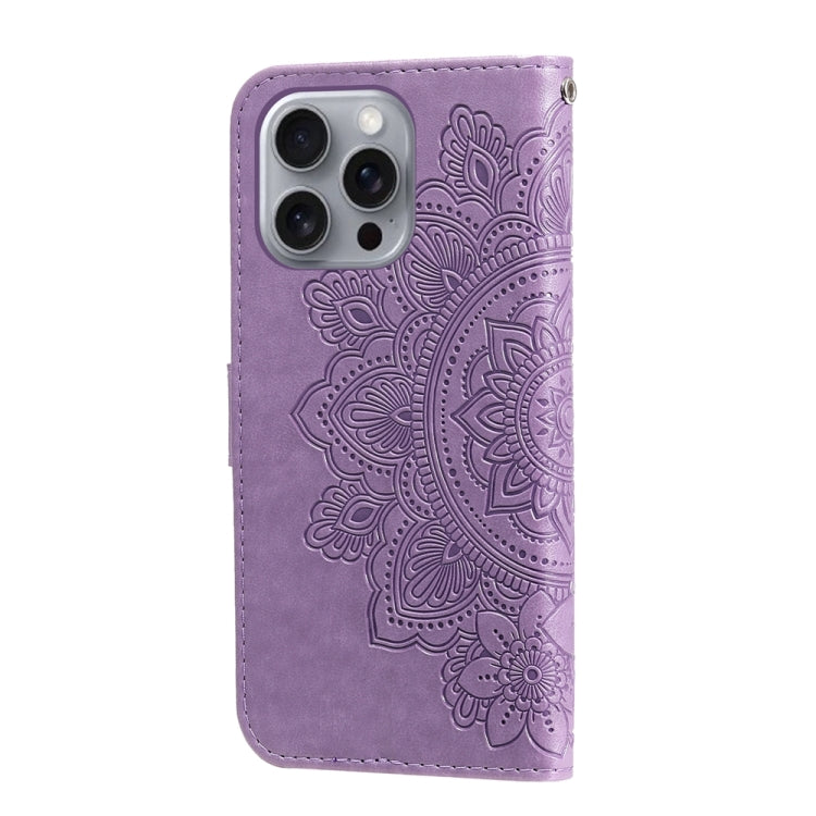 For iPhone 16 Pro Max Seven-petal Flowers Embossing Leather Phone Case(Light Purple) by buy2fix