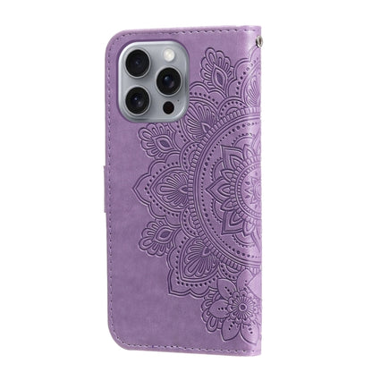 For iPhone 16 Pro Max Seven-petal Flowers Embossing Leather Phone Case(Light Purple) by buy2fix
