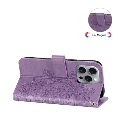 For iPhone 16 Pro Max Seven-petal Flowers Embossing Leather Phone Case(Light Purple) by buy2fix