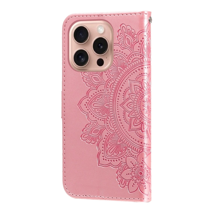 For iPhone 16 Pro Seven-petal Flowers Embossing Leather Phone Case(Rose Gold) by buy2fix