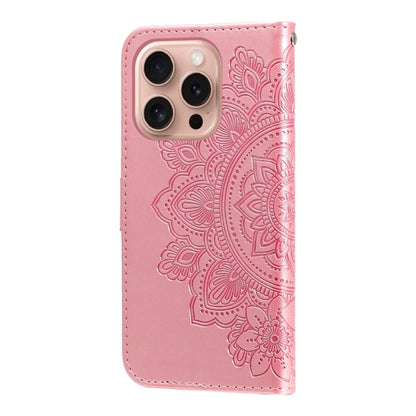 For iPhone 16 Pro Seven-petal Flowers Embossing Leather Phone Case(Rose Gold) by buy2fix