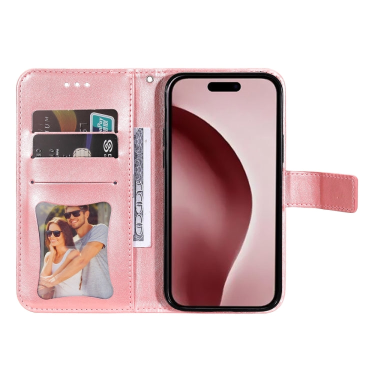 For iPhone 16 Pro Seven-petal Flowers Embossing Leather Phone Case(Rose Gold) by buy2fix