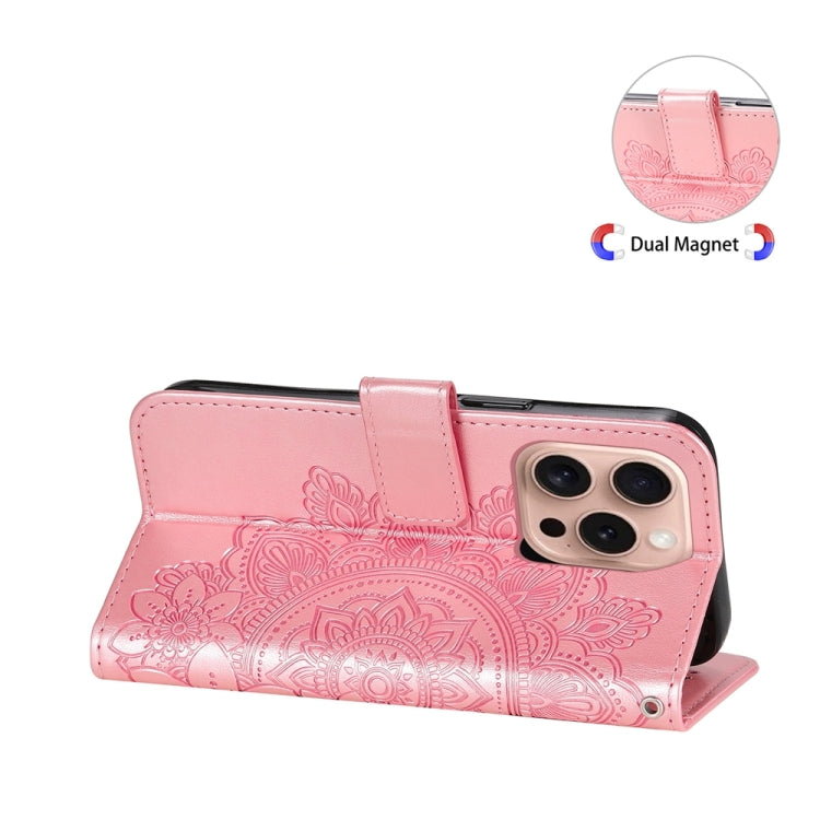 For iPhone 16 Pro Seven-petal Flowers Embossing Leather Phone Case(Rose Gold) by buy2fix