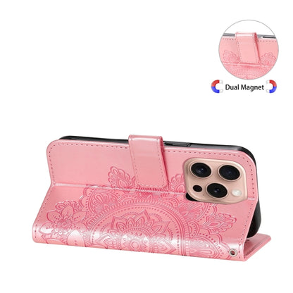 For iPhone 16 Pro Seven-petal Flowers Embossing Leather Phone Case(Rose Gold) by buy2fix