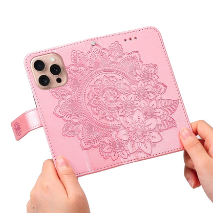 For iPhone 16 Pro Seven-petal Flowers Embossing Leather Phone Case(Rose Gold) by buy2fix