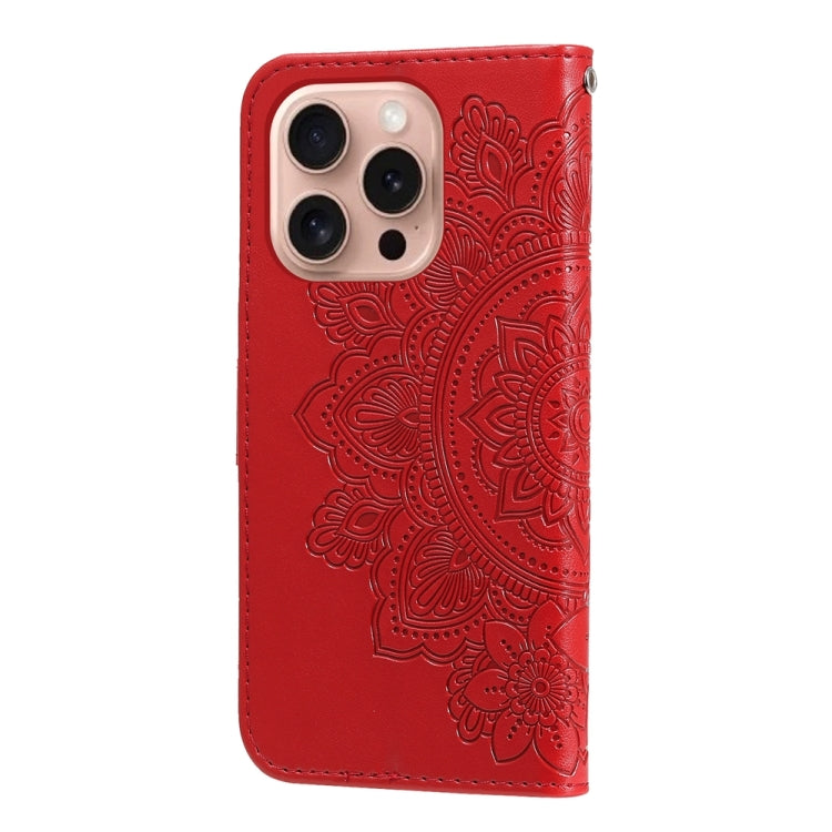 For iPhone 16 Pro Seven-petal Flowers Embossing Leather Phone Case(Red) by buy2fix