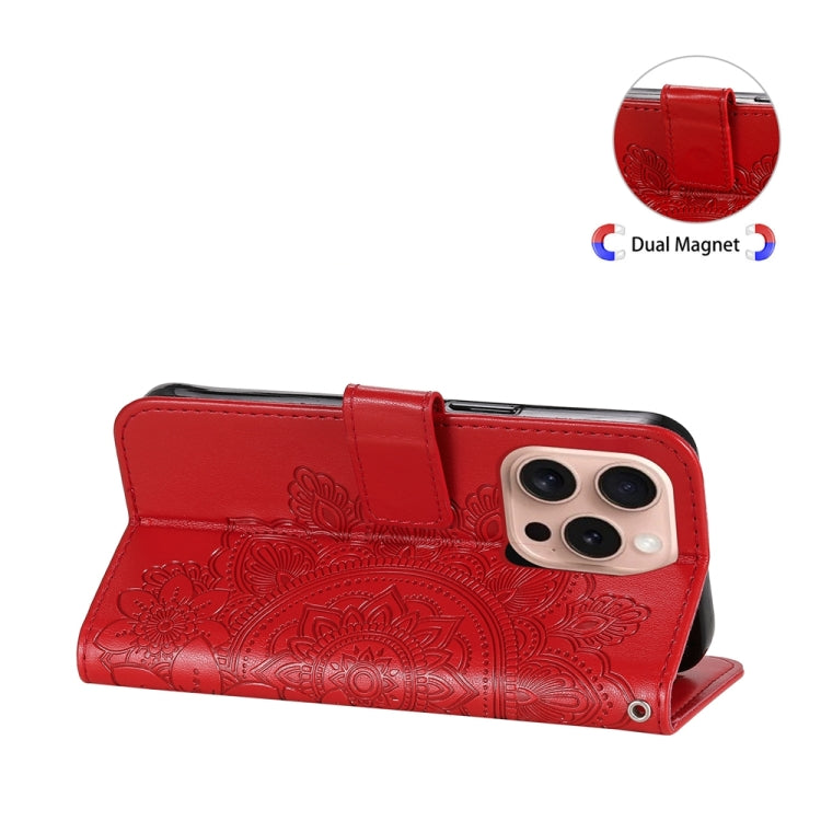 For iPhone 16 Pro Seven-petal Flowers Embossing Leather Phone Case(Red) by buy2fix