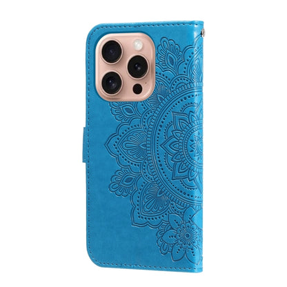 For iPhone 16 Pro Seven-petal Flowers Embossing Leather Phone Case(Blue) by buy2fix