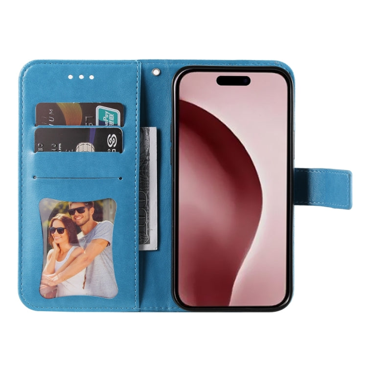 For iPhone 16 Pro Seven-petal Flowers Embossing Leather Phone Case(Blue) by buy2fix