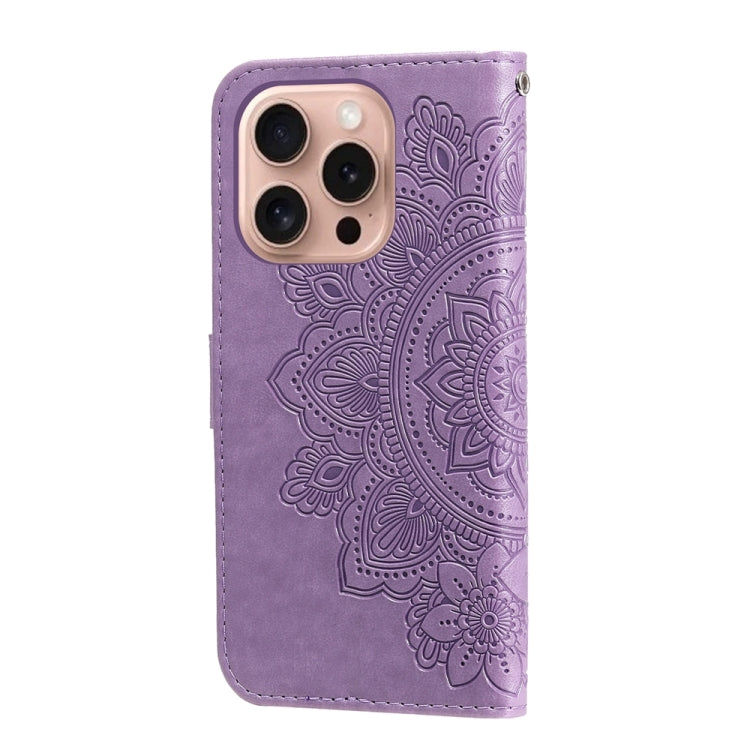 For iPhone 16 Pro Seven-petal Flowers Embossing Leather Phone Case(Light Purple) by buy2fix