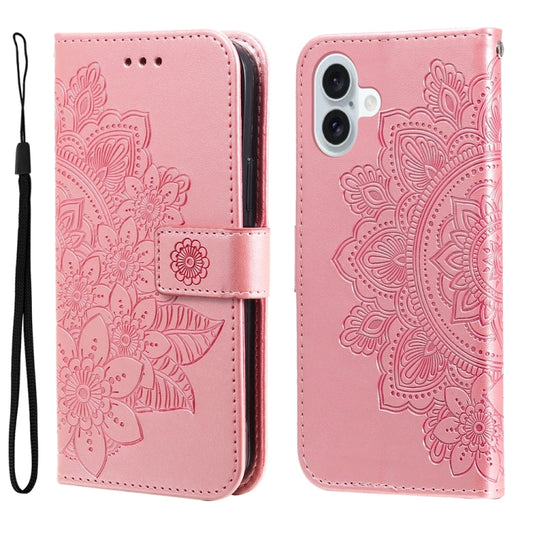For iPhone 16 Plus Seven-petal Flowers Embossing Leather Phone Case(Rose Gold) - iPhone 16 Plus Cases by buy2fix | Online Shopping UK | buy2fix