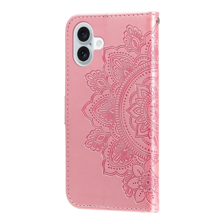 For iPhone 16 Plus Seven-petal Flowers Embossing Leather Phone Case(Rose Gold) - iPhone 16 Plus Cases by buy2fix | Online Shopping UK | buy2fix