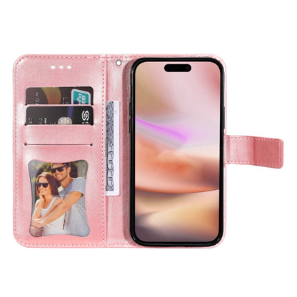 For iPhone 16 Plus Seven-petal Flowers Embossing Leather Phone Case(Rose Gold) - iPhone 16 Plus Cases by buy2fix | Online Shopping UK | buy2fix