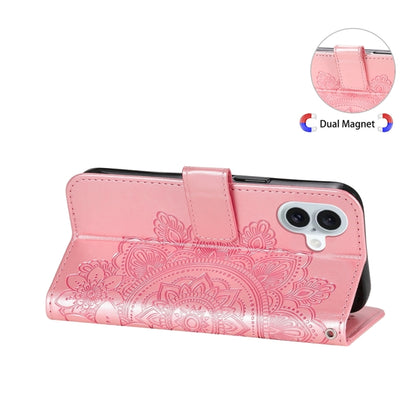 For iPhone 16 Plus Seven-petal Flowers Embossing Leather Phone Case(Rose Gold) - iPhone 16 Plus Cases by buy2fix | Online Shopping UK | buy2fix
