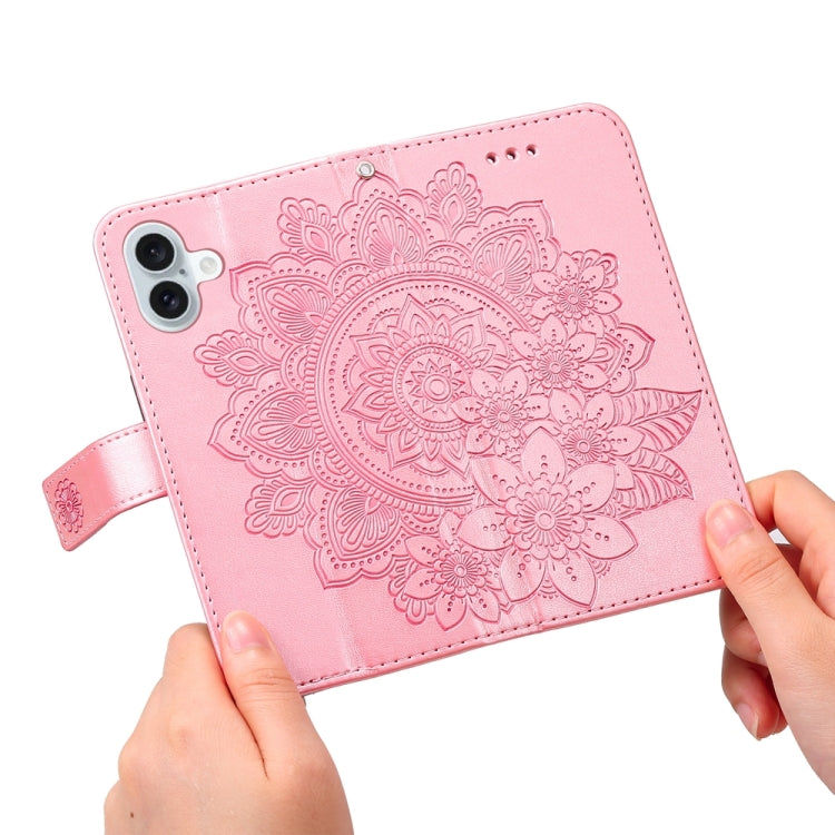 For iPhone 16 Plus Seven-petal Flowers Embossing Leather Phone Case(Rose Gold) - iPhone 16 Plus Cases by buy2fix | Online Shopping UK | buy2fix