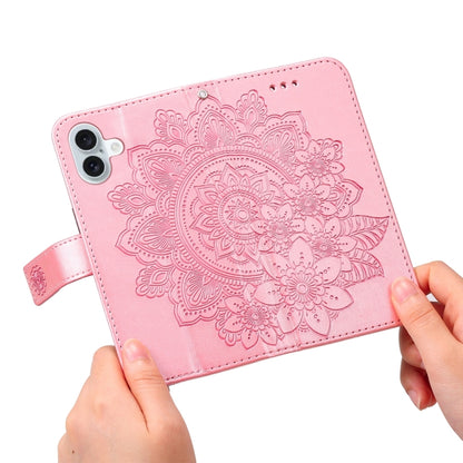 For iPhone 16 Plus Seven-petal Flowers Embossing Leather Phone Case(Rose Gold) - iPhone 16 Plus Cases by buy2fix | Online Shopping UK | buy2fix