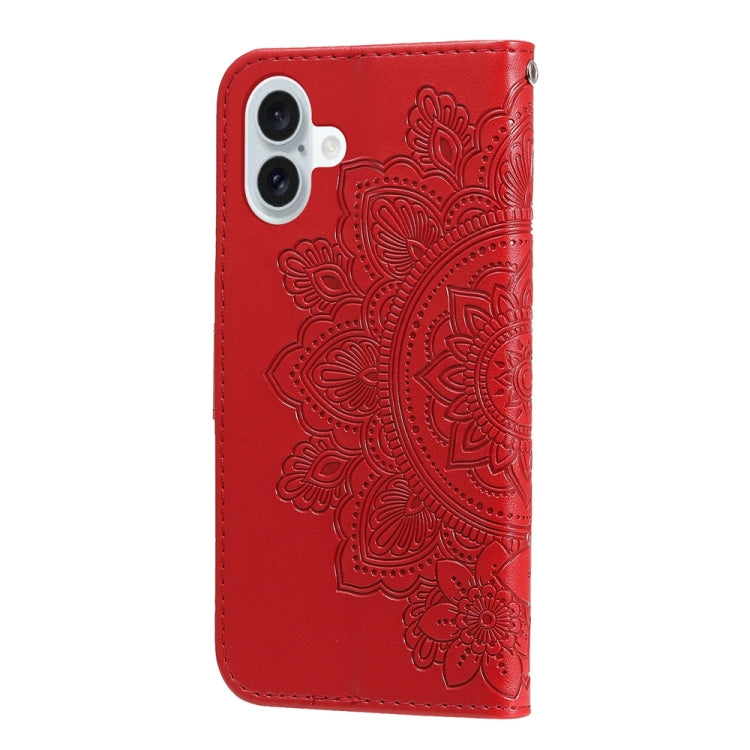 For iPhone 16 Plus Seven-petal Flowers Embossing Leather Phone Case(Red) - iPhone 16 Plus Cases by buy2fix | Online Shopping UK | buy2fix