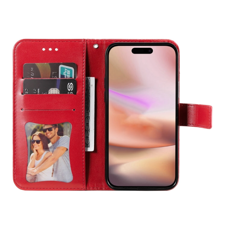 For iPhone 16 Plus Seven-petal Flowers Embossing Leather Phone Case(Red) - iPhone 16 Plus Cases by buy2fix | Online Shopping UK | buy2fix