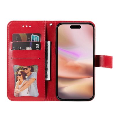 For iPhone 16 Plus Seven-petal Flowers Embossing Leather Phone Case(Red) - iPhone 16 Plus Cases by buy2fix | Online Shopping UK | buy2fix