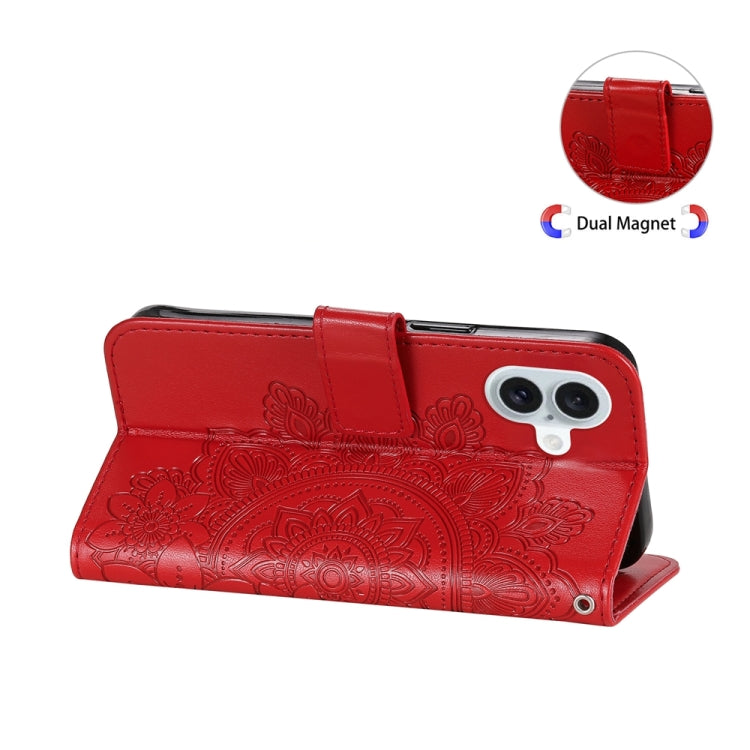 For iPhone 16 Plus Seven-petal Flowers Embossing Leather Phone Case(Red) - iPhone 16 Plus Cases by buy2fix | Online Shopping UK | buy2fix