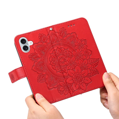 For iPhone 16 Plus Seven-petal Flowers Embossing Leather Phone Case(Red) - iPhone 16 Plus Cases by buy2fix | Online Shopping UK | buy2fix