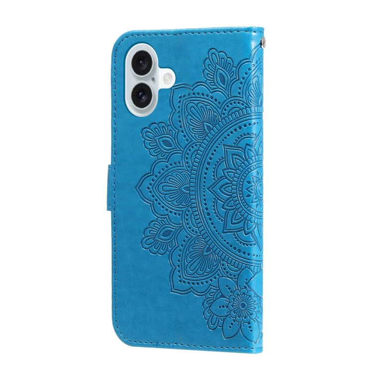 For iPhone 16 Plus Seven-petal Flowers Embossing Leather Phone Case(Blue) - iPhone 16 Plus Cases by buy2fix | Online Shopping UK | buy2fix