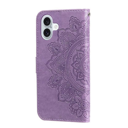 For iPhone 16 Plus Seven-petal Flowers Embossing Leather Phone Case(Light Purple) - iPhone 16 Plus Cases by buy2fix | Online Shopping UK | buy2fix