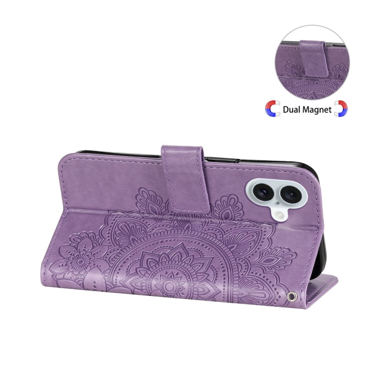 For iPhone 16 Plus Seven-petal Flowers Embossing Leather Phone Case(Light Purple) - iPhone 16 Plus Cases by buy2fix | Online Shopping UK | buy2fix