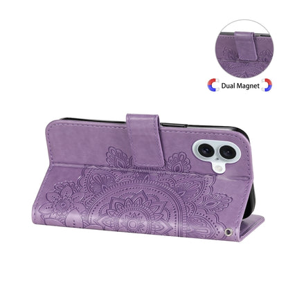 For iPhone 16 Plus Seven-petal Flowers Embossing Leather Phone Case(Light Purple) - iPhone 16 Plus Cases by buy2fix | Online Shopping UK | buy2fix