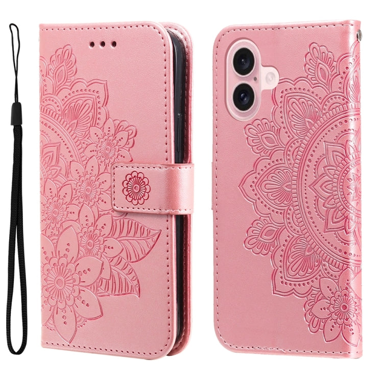 For iPhone 16 Seven-petal Flowers Embossing Leather Phone Case(Rose Gold) - iPhone 16 Cases by buy2fix | Online Shopping UK | buy2fix