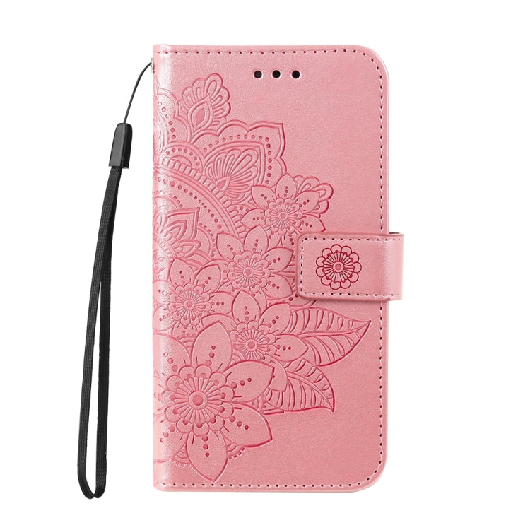 For iPhone 16 Seven-petal Flowers Embossing Leather Phone Case(Rose Gold) - iPhone 16 Cases by buy2fix | Online Shopping UK | buy2fix