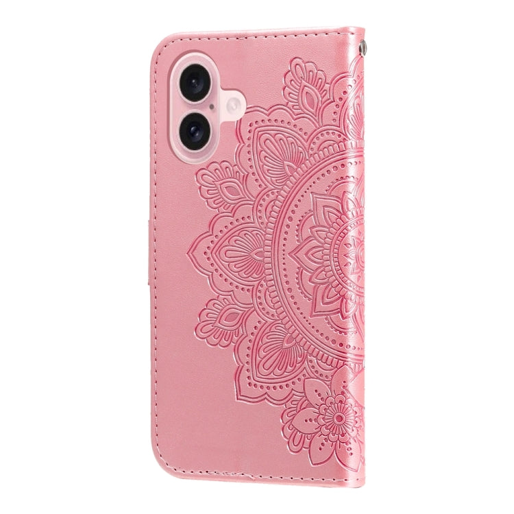For iPhone 16 Seven-petal Flowers Embossing Leather Phone Case(Rose Gold) - iPhone 16 Cases by buy2fix | Online Shopping UK | buy2fix