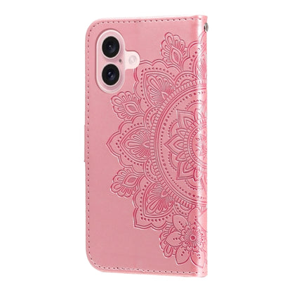 For iPhone 16 Seven-petal Flowers Embossing Leather Phone Case(Rose Gold) - iPhone 16 Cases by buy2fix | Online Shopping UK | buy2fix