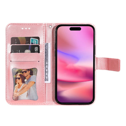 For iPhone 16 Seven-petal Flowers Embossing Leather Phone Case(Rose Gold) - iPhone 16 Cases by buy2fix | Online Shopping UK | buy2fix