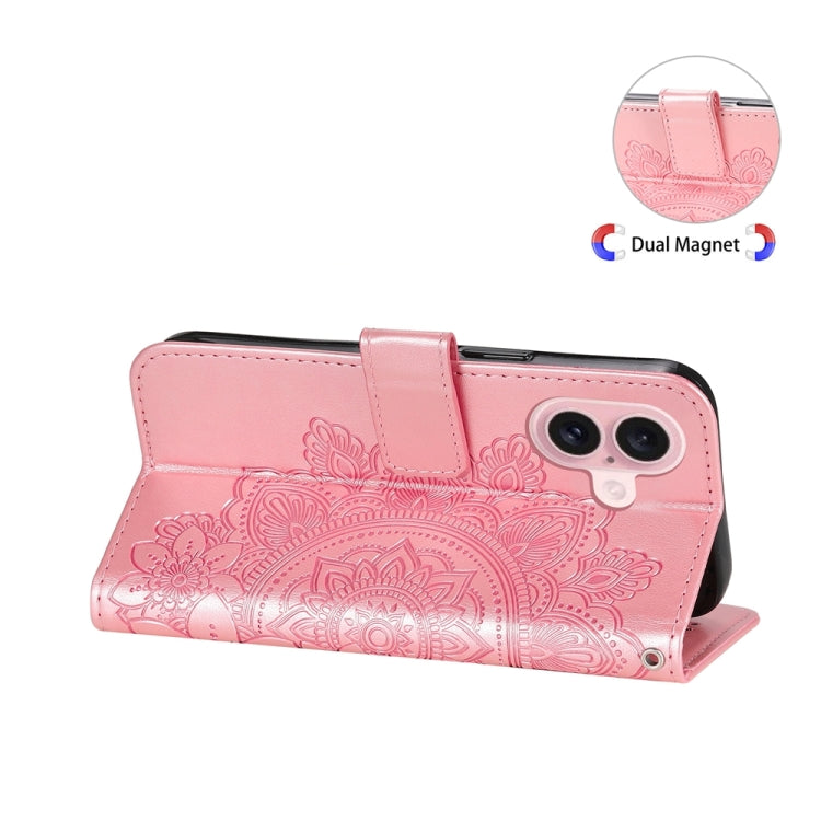 For iPhone 16 Seven-petal Flowers Embossing Leather Phone Case(Rose Gold) - iPhone 16 Cases by buy2fix | Online Shopping UK | buy2fix