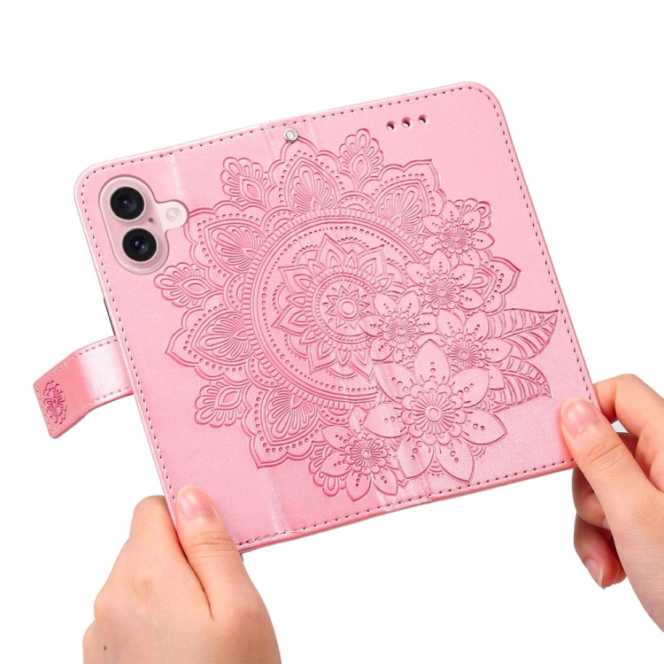 For iPhone 16 Seven-petal Flowers Embossing Leather Phone Case(Rose Gold) - iPhone 16 Cases by buy2fix | Online Shopping UK | buy2fix