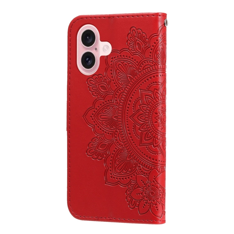 For iPhone 16 Seven-petal Flowers Embossing Leather Phone Case(Red) - iPhone 16 Cases by buy2fix | Online Shopping UK | buy2fix
