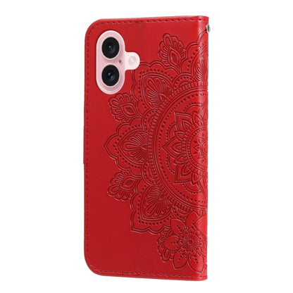 For iPhone 16 Seven-petal Flowers Embossing Leather Phone Case(Red) - iPhone 16 Cases by buy2fix | Online Shopping UK | buy2fix