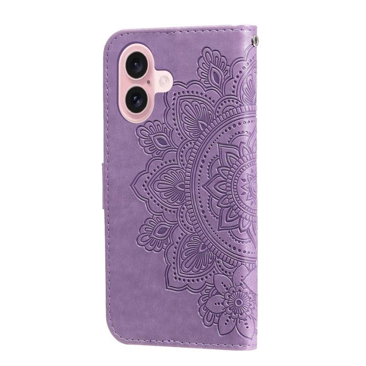 For iPhone 16 Seven-petal Flowers Embossing Leather Phone Case(Light Purple) - iPhone 16 Cases by buy2fix | Online Shopping UK | buy2fix